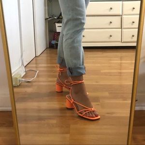 Steve Madden Bright Coral Lace Up Block Heels